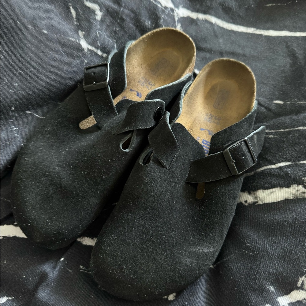Birkenstock Boston Clogs Black Suede